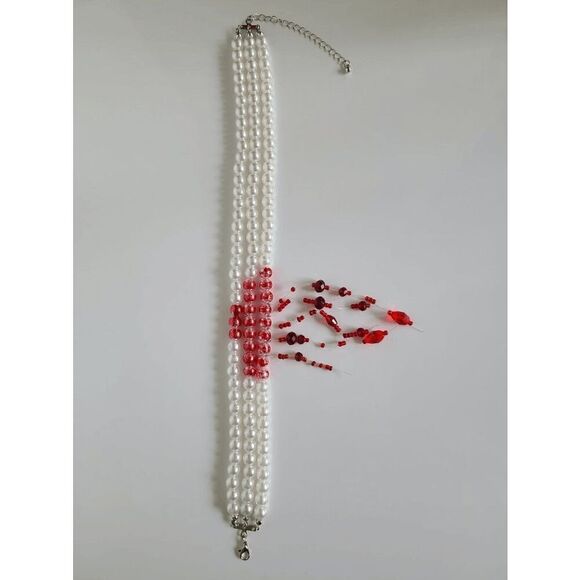🩸 Goth Vampire Halloween Costume Dripping Blood Pearl Choker Necklace NEW - Picture 10 of 11